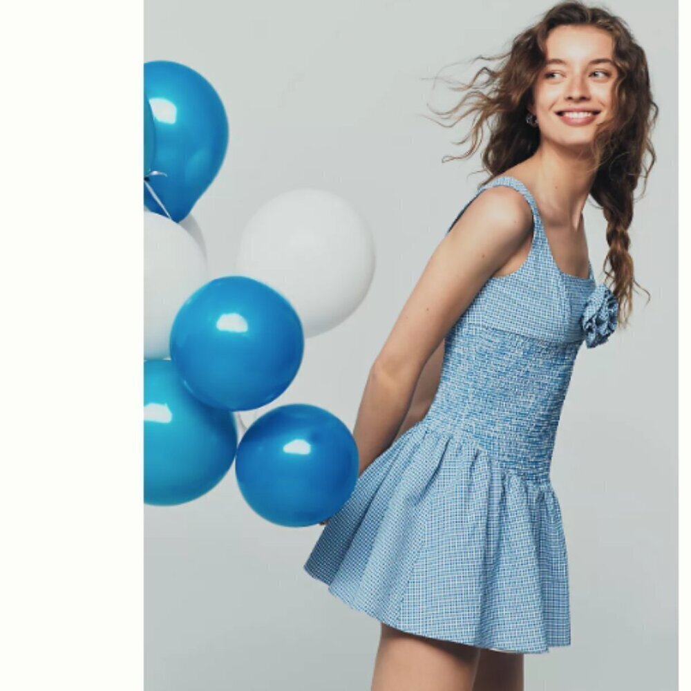 NEW Anthropologie Maeve Smocked Rosette Drop-Waist Ballon Mini Dress Size Large